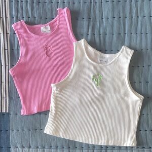 Zara Kids Sleeveless Ribbed Cropped Tops - Pink & White